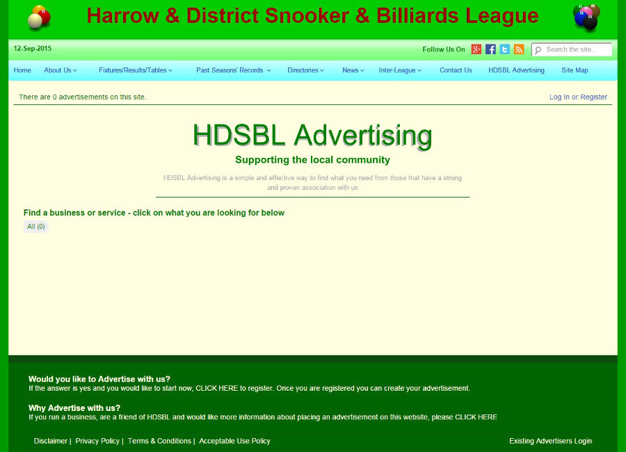 Screenshot of HDSBL Advertising page